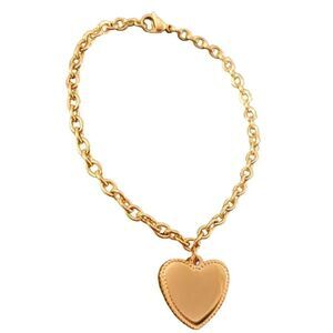 NWOT Gold Milgrain Heart Charm Cable Chain Bracelet